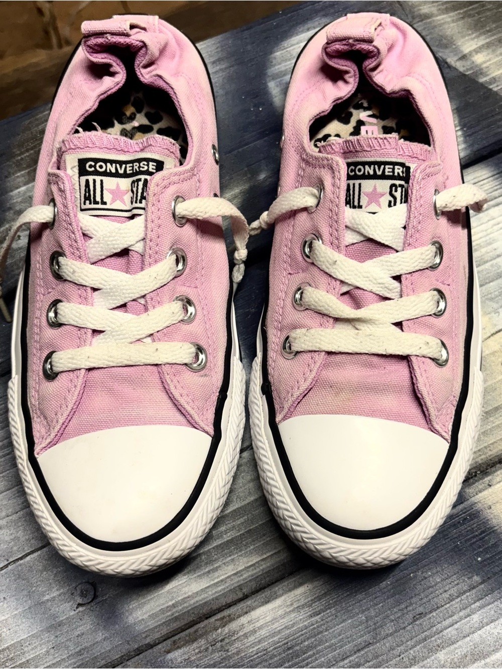 Pink Converse All Star sneakers with leopard print lining leopard womens 7.5